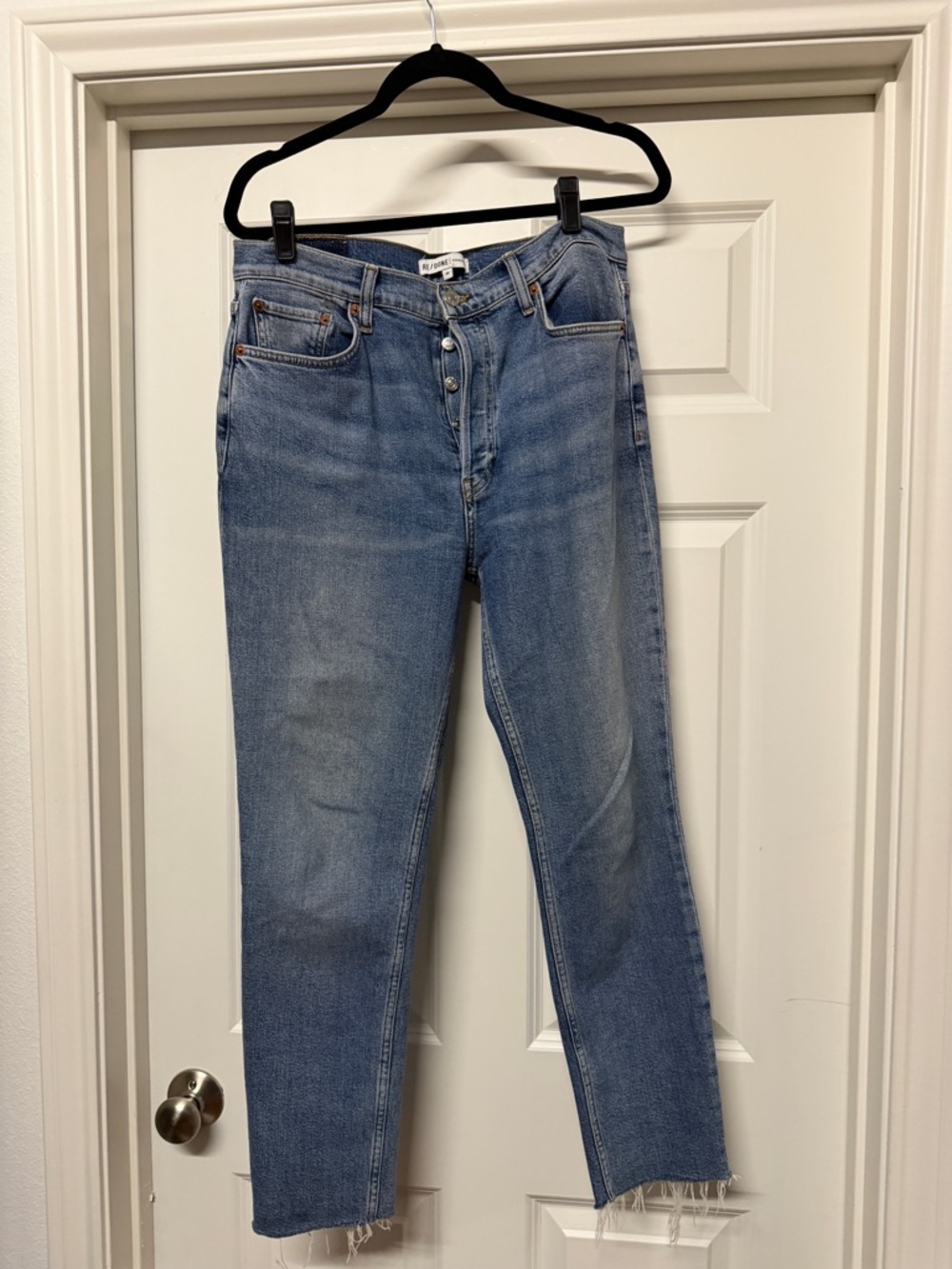 Re/Done Women’s High-Rise Button-Fly Blue Jeans. Size 30.